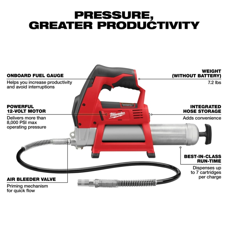 Milwaukee 2446-20x2BSK M12 12V Cordless Li-Ion Grease Gun w/ Starter Kit - Image 3