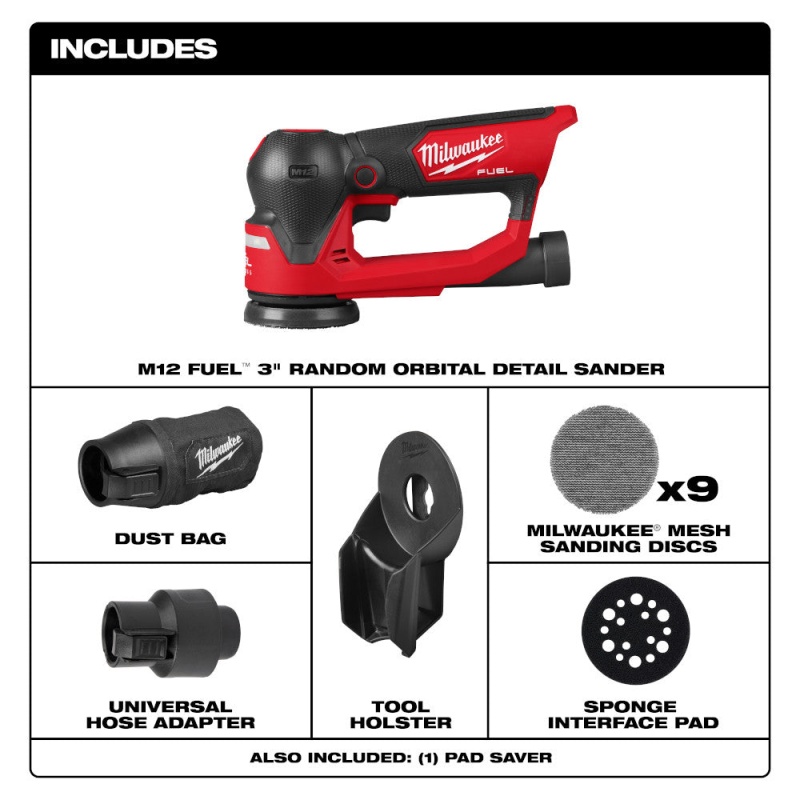 Milwaukee 2535-20 M12 FUEL 12V 3" Random Orbital Detail Sander - Bare Tool - Image 2