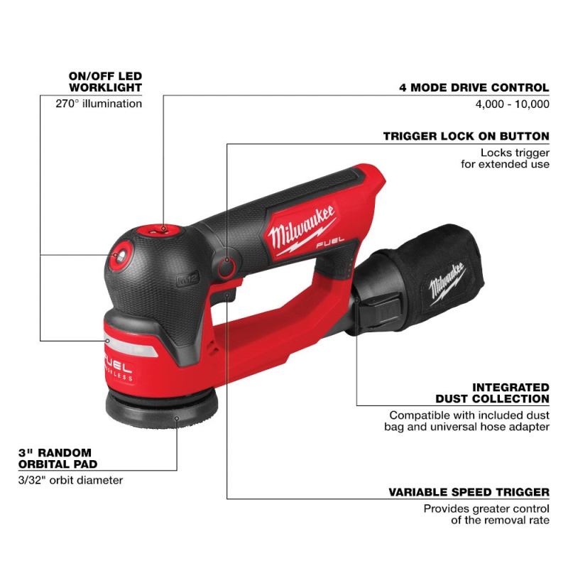 Milwaukee 2535-20 M12 FUEL 12V 3" Random Orbital Detail Sander - Bare Tool - Image 8