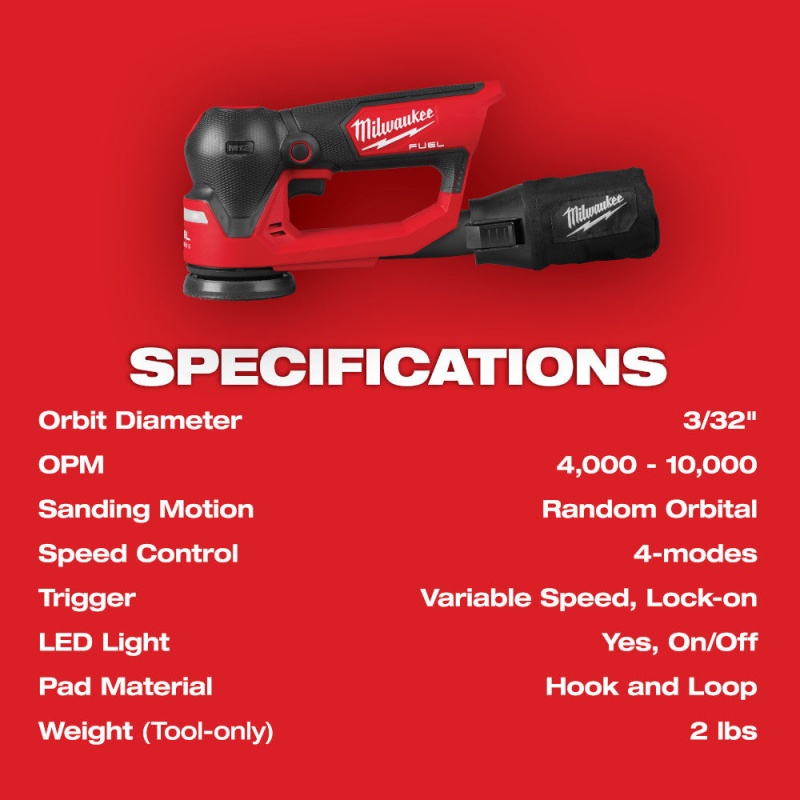 Milwaukee 2535-20 M12 FUEL 12V 3" Random Orbital Detail Sander - Bare Tool - Image 9