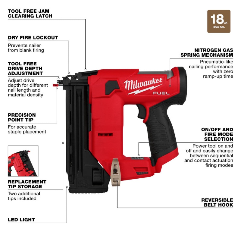 Milwaukee 2541-20 M12 FUEL 12V 18 Gauge Compact Brad Nailer - Bare Tool - Image 5