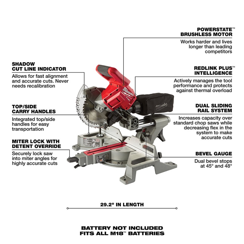 Milwaukee 2733-20 M18 FUEL 18V 7-1/4" Dual Bevel Sliding Miter Saw - Bare Tool - Image 7