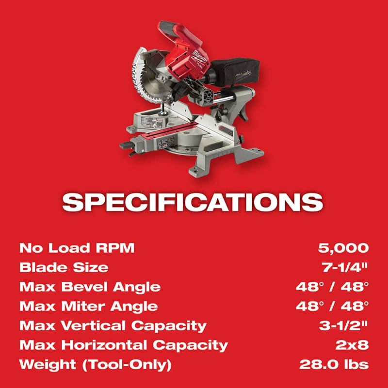 Milwaukee 2733-20 M18 FUEL 18V 7-1/4" Dual Bevel Sliding Miter Saw - Bare Tool - Image 8