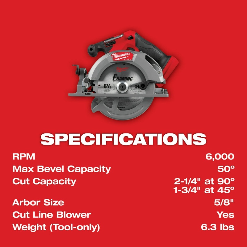 Milwaukee 2833-20 M18 FUEL 18V 6-1/2" Cordless Circular Saw - Bare Tool - Image 7