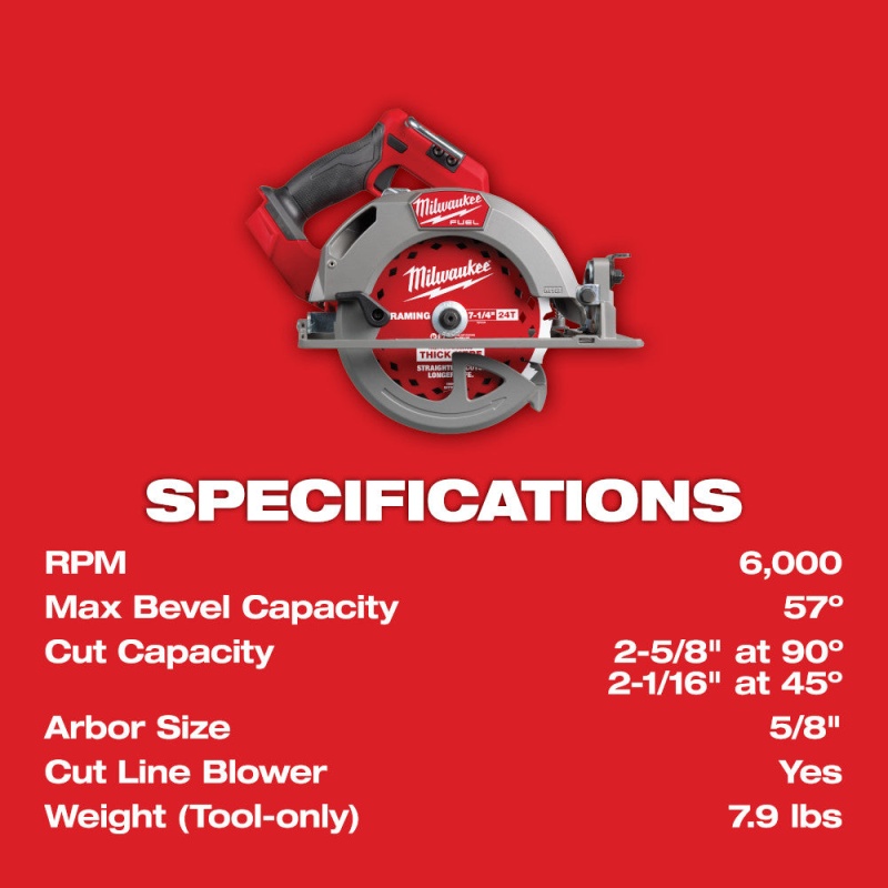 Milwaukee 2834-20 M18 FUEL 18V 7-1/4" Cordless Circular Saw - Bare Tool - Image 11