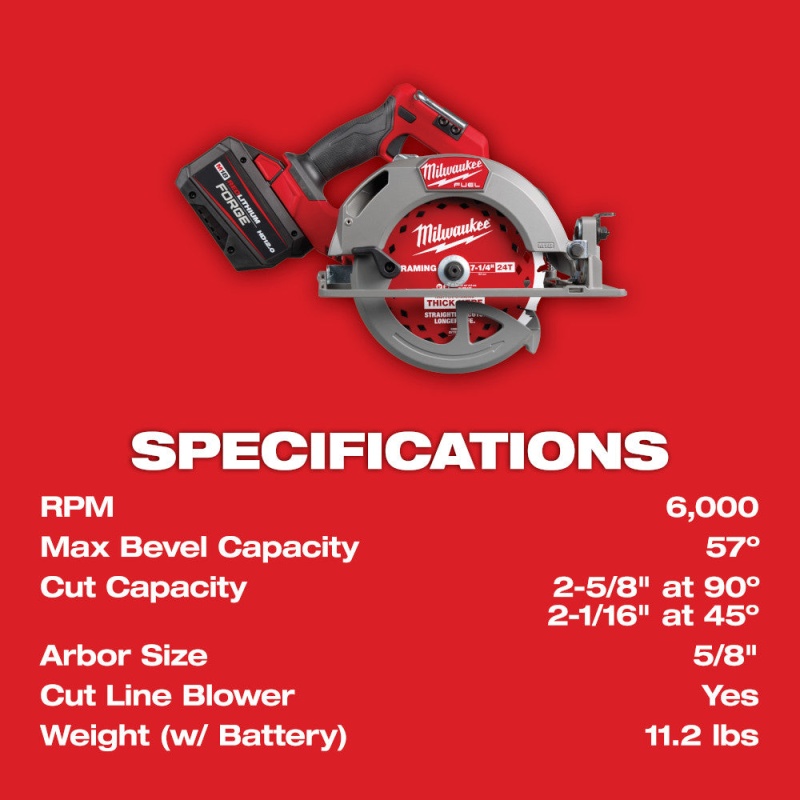 Milwaukee 2834-21HD M18 FUEL 18V 7-1/4" Cordless Lithium-Ion Circular Saw Kit - Image 11