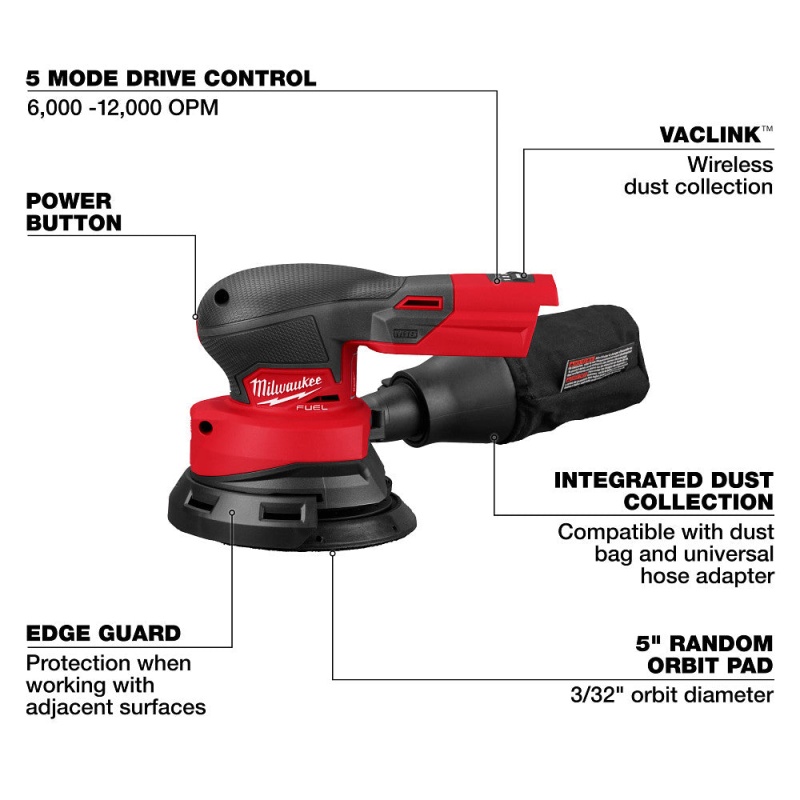 Milwaukee 2837-20 M18 FUEL 18V 5" Random Orbital Sander - Bare Tool - Image 8