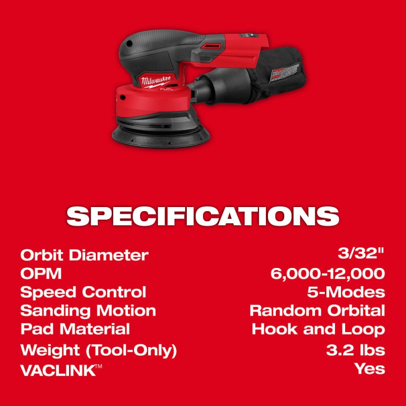 Milwaukee 2837-20 M18 FUEL 18V 5" Random Orbital Sander - Bare Tool - Image 9