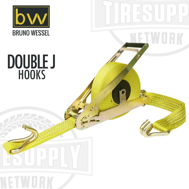 Bruno Wessel | Quickloader Retractable Ratchet Tie-Down Cargo Strap 25' x 2" with Double J Hooks, 10,000 lbs (QL1000FH)