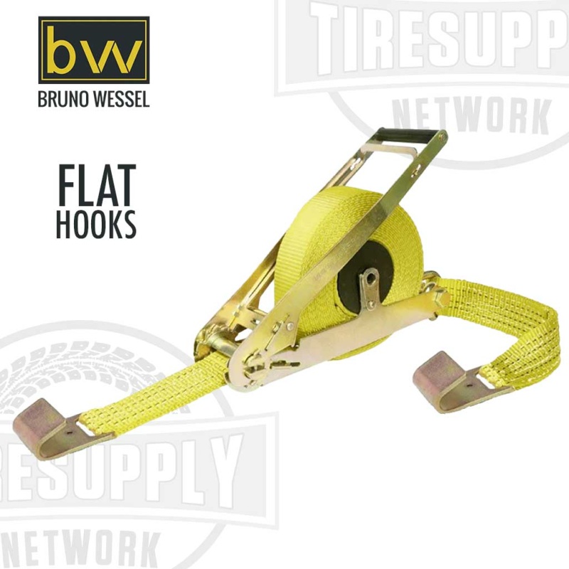 Bruno Wessel | Quickloader Retractable Ratchet Tie-Down Cargo Strap 25?? x 2?? with Flat Hooks, 10,000 lbs (QL100003)