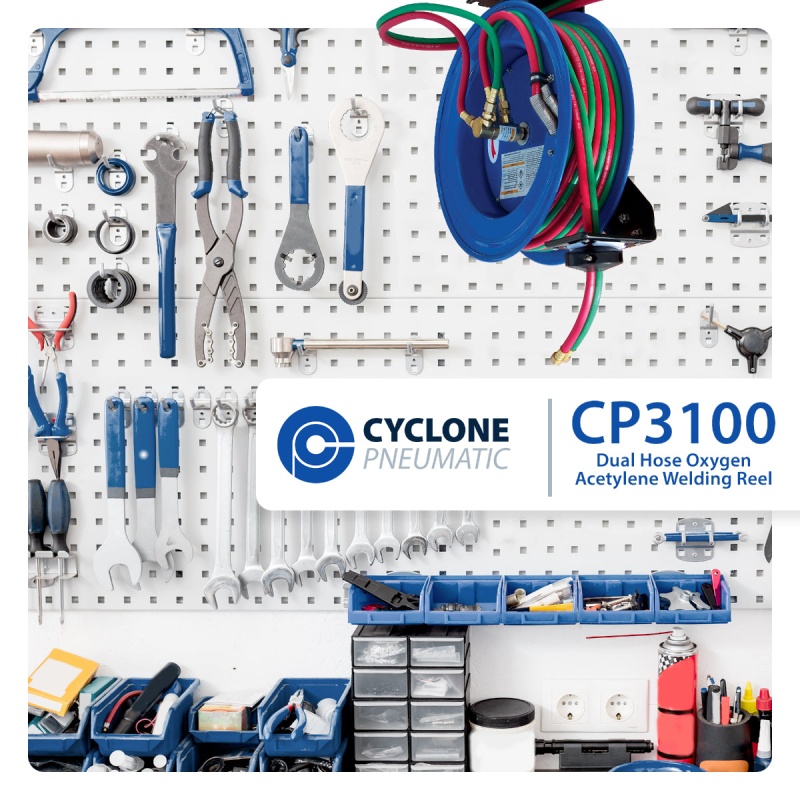 Cyclone Pneumatic CP3100 1/4" x 100' Dual-Hose Twin Welding Welder Reel - Image 2