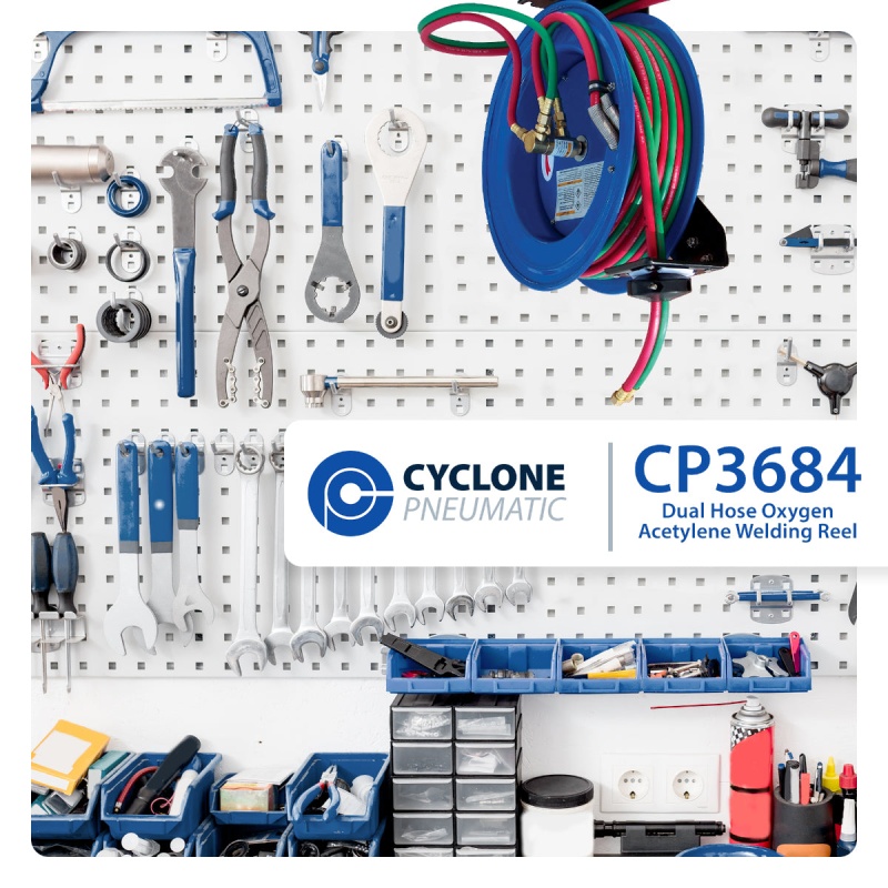 Cyclone Pneumatic CP3684 1/4" x 50' Dual-Hose Twin Welding Welders Reel Tool - Image 2