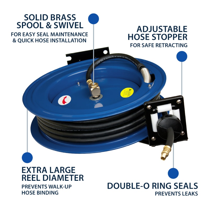 Cyclone Pneumatic CP3688 3/8?? x 50' Retractable Air Hose Reel w/ Rubber Hose - Image 5