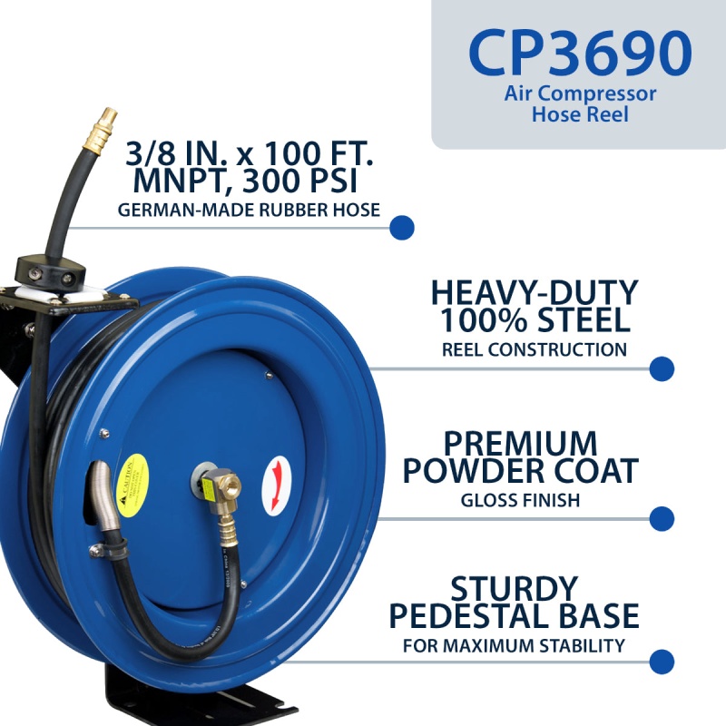 Cyclone Pneumatic CP3690 3/8" x 100' Retractable Air Compressor Rubber Hose Reel - Image 3