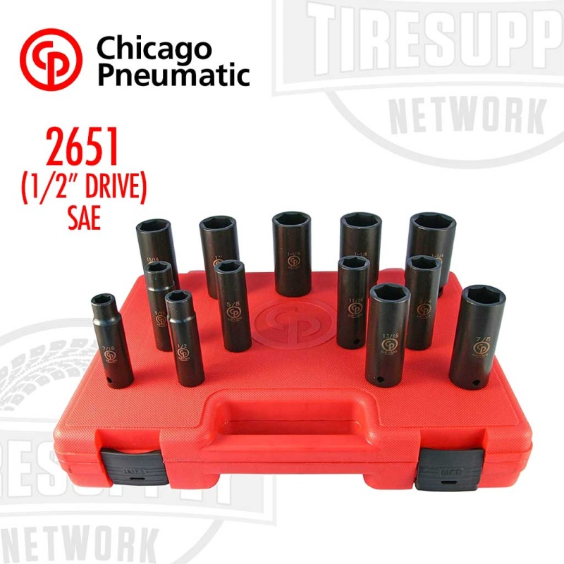 Chicago Pneumatic | CP SS4013D - 1/2?? Drive 13 Piece SAE Deep Impact Socket Set (2651)