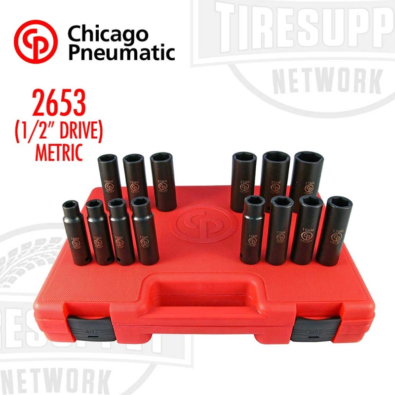 Chicago Pneumatic | CP SS4114D - 1/2?? Drive 14 Piece Metric Deep Impact Socket Set (2653)