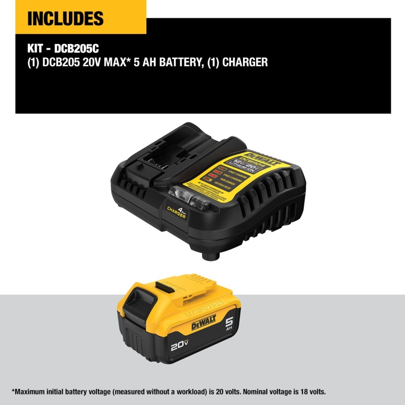 DeWALT DCB205C 20V MAX 5.0AH Lithium-Ion Battery Starter Kit - Image 2