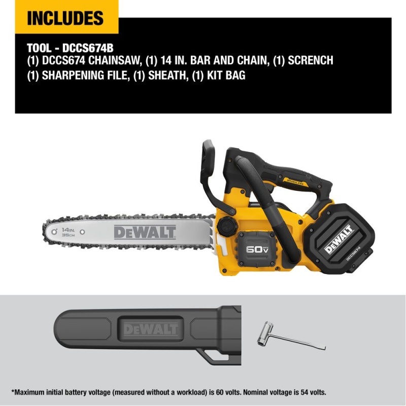 DeWALT DCCS674B 60V MAX 14" Cordless Brushless Top Handle Chainsaw - Bare Tool - Image 2