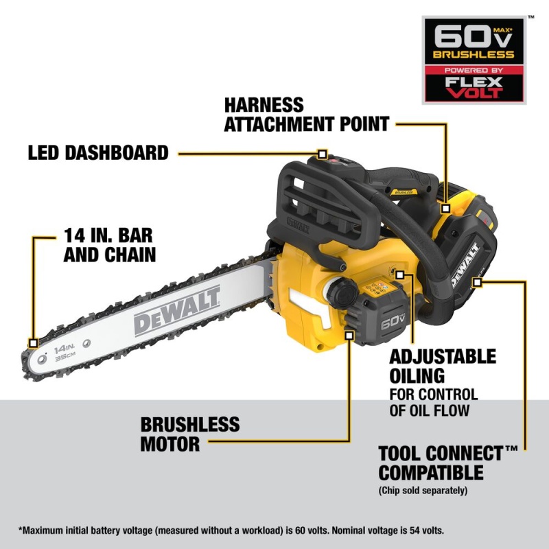 DeWALT DCCS674X2 60V MAX 14" Cordless Brushless Top Handle Chainsaw Kit - Image 3