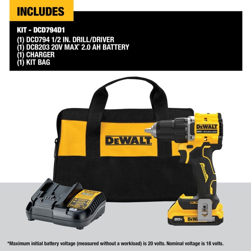 DeWALT DCD794D1 20V ATOMIC 1/2" MAX Brushless Cordless Drill/Driver Kit - Image 2