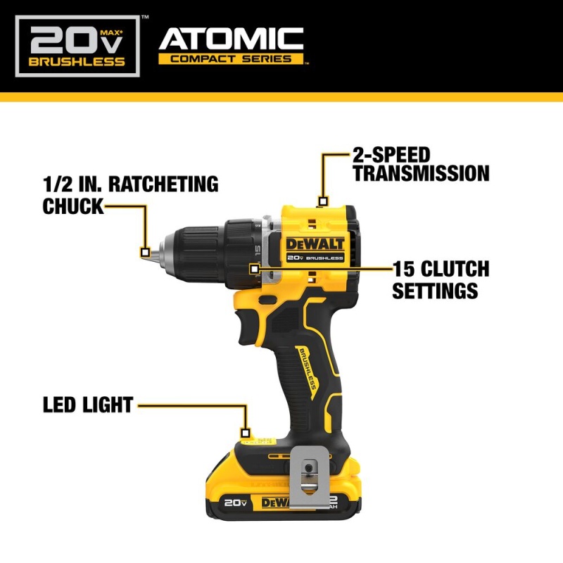 DeWALT DCD794D1 20V ATOMIC 1/2" MAX Brushless Cordless Drill/Driver Kit - Image 4