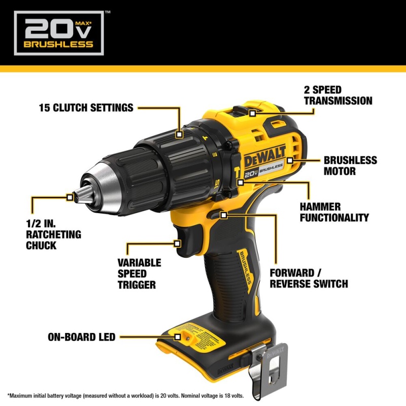 DeWALT DCD798D1 20V MAX 1/2" Brushless Cordless Li-Ion Hammer Drill Kit - Image 3