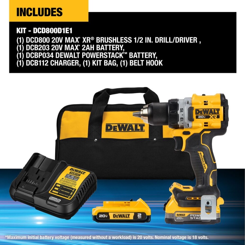 DeWALT DCD800D1E1 20V MAX XR 1/2" Brushless Cordless Drill/Driver Kit - Image 2