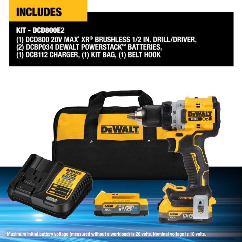 DeWALT DCD800E2 20V MAX XR 1/2" Brushless Cordless Compact Drill/Driver Kit - Image 2