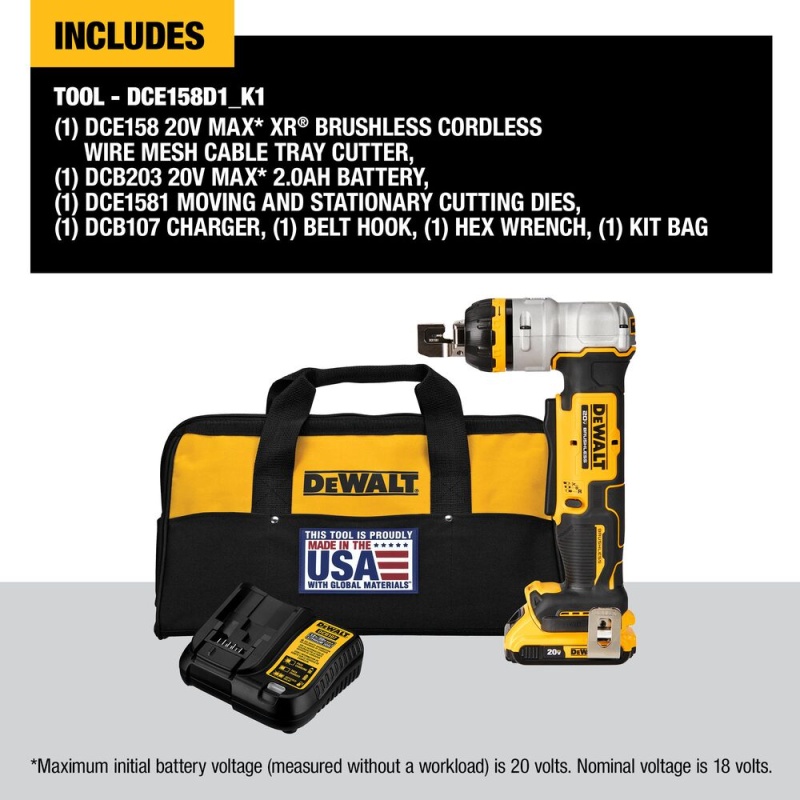 DeWALT DCE158D1 20V MAX XR Brushless Cordless Wire Mesh Cable Tray Cutter Kit - Image 2