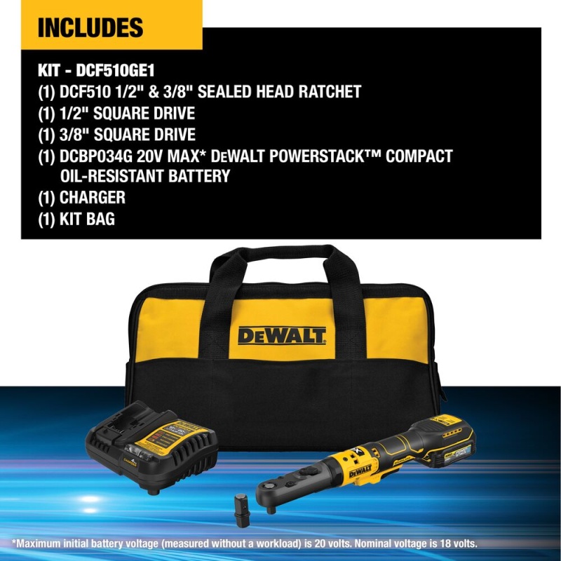 DeWALT DCF510GE1 20V MAX XR 3/8" - 1/ 2" Sealed Head Ratchet Kit w/ POWERSTACK - Image 3