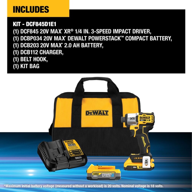 DeWALT DCF845D1E1 20V MAX XR 1/4" Impact Driver w/ POWERSTACK Kit - Image 2