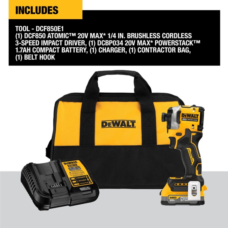 DeWALT DCF850E1 20V ATOMIC MAX 1/4" Impact Driver Kit w/ POWERSTACK - Image 2