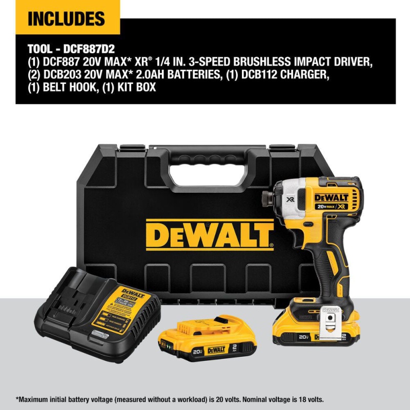 DeWALT DCF887D1E1 20V XR 1/4 Brushless Cordless Impact Driver Kit w/ 3 Speeds - Image 2