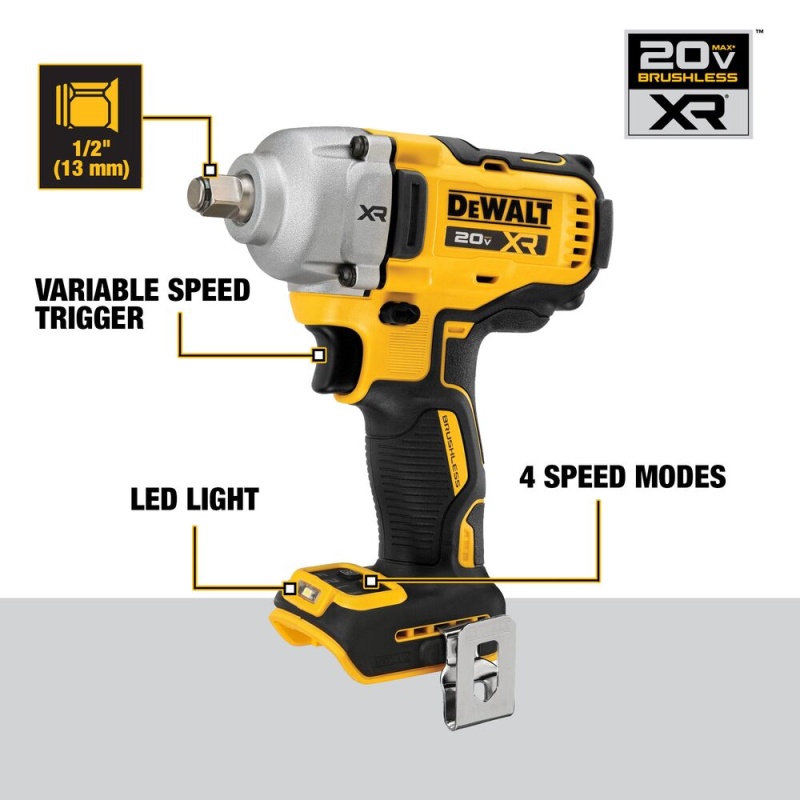 DeWALT DCF891B 20V MAX 1/2" Mid-Range Impact Wrench w/Hog Ring Anvil - Bare Tool - Image 2