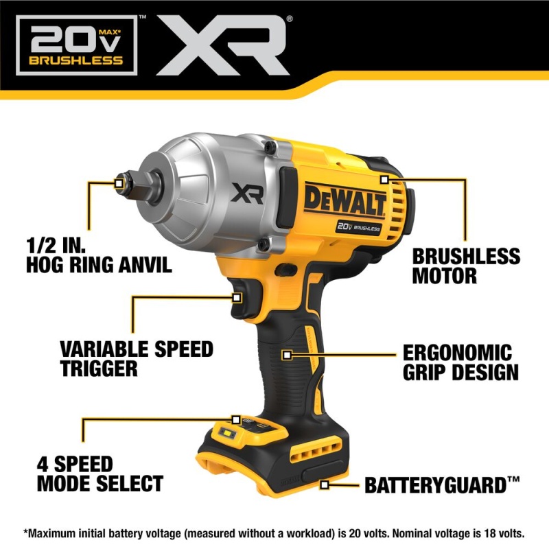 DeWALT DCF900B 20V MAX XR 1/2" High Torque Impact Wrench w/ Hog Ring Anvil - Image 2