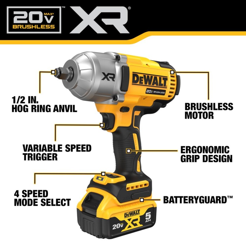 DeWALT DCF900P1 20V MAX XR 1/2" High Torque Impact Wrench w/ Hog Ring Anvil - Image 3