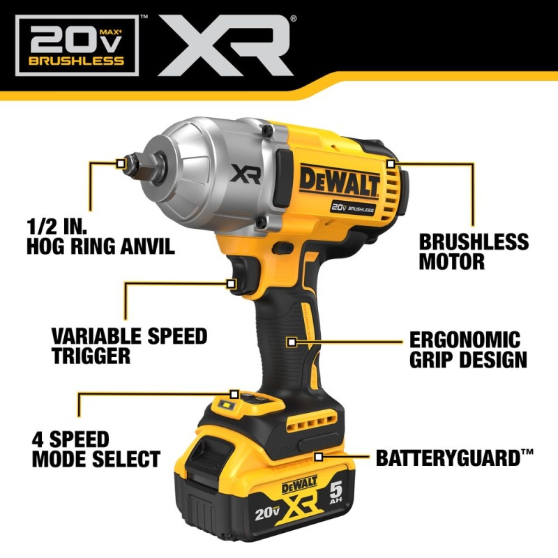 DeWALT DCF900P2 20V MAX XR 1/2" High Torque Impact Wrench w/ Hog Ring Anvil - Image 3