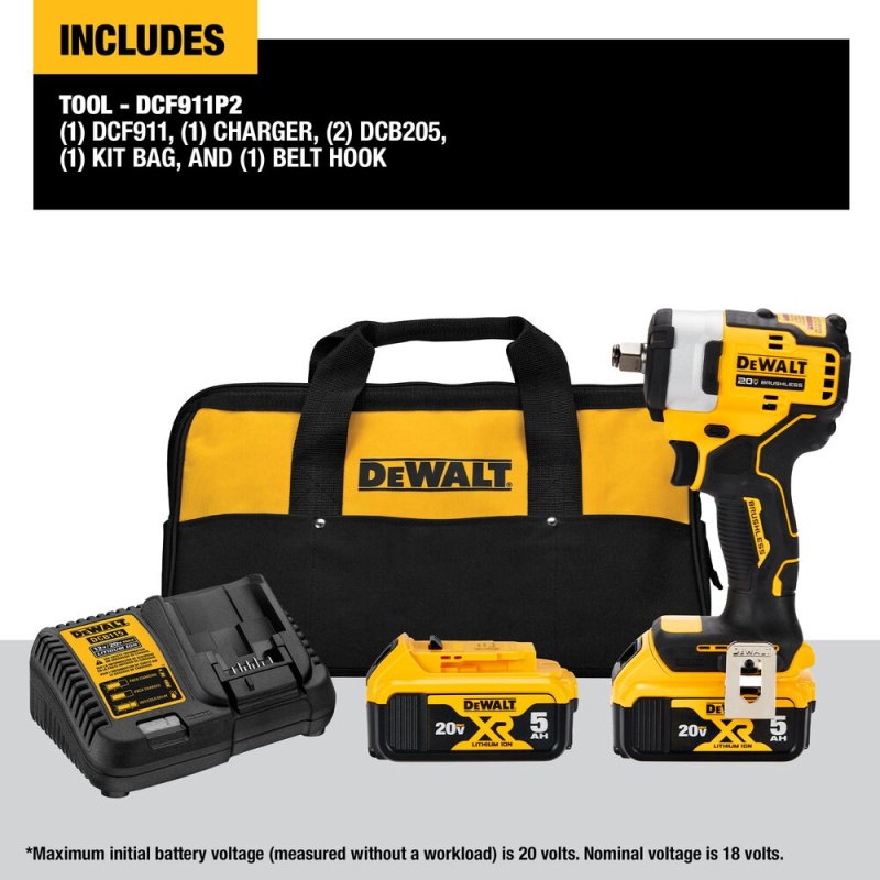 DeWALT DCF911P2 20V 1/2" Compact Impact Wrench w/ Hog Ring Anvil Kit - Image 2