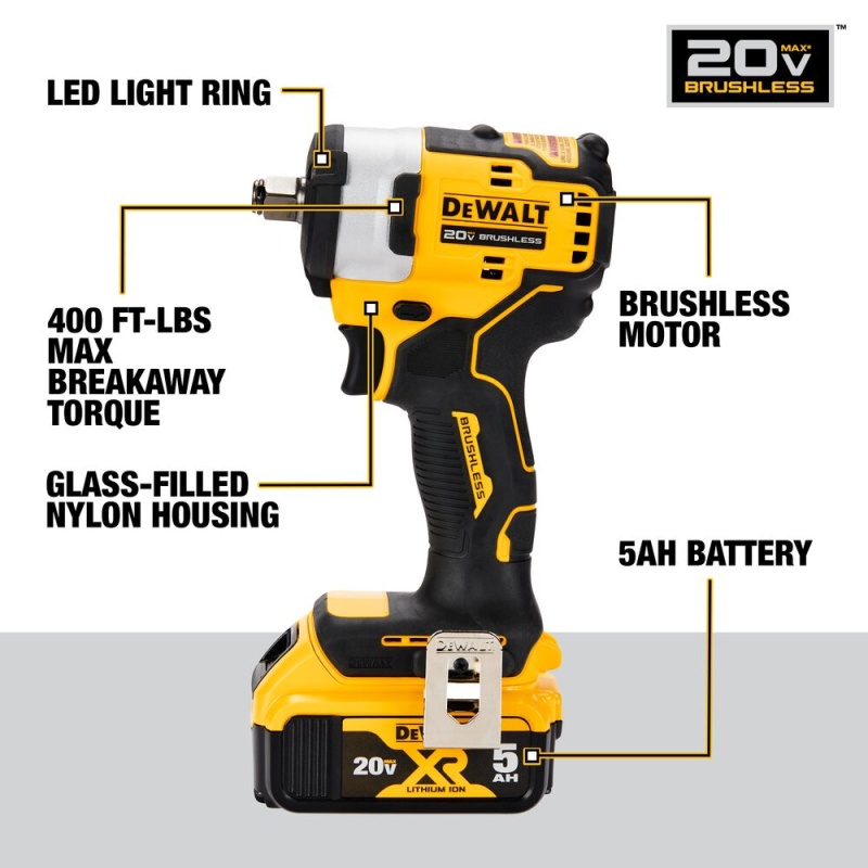 DeWALT DCF911P2 20V 1/2" Compact Impact Wrench w/ Hog Ring Anvil Kit - Image 3