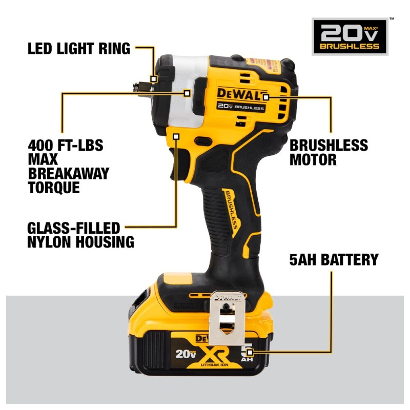 DeWALT DCF913P2 20V MAX 3/8" Cordless Compact Impact Wrench w/Hog Ring Anvil Kit - Image 3