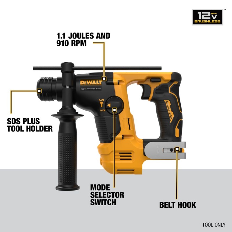 DeWALT DCH072B 12V XTREME MAX 9/16" Brushless Rotary Hammer - Bare Tool - Image 2