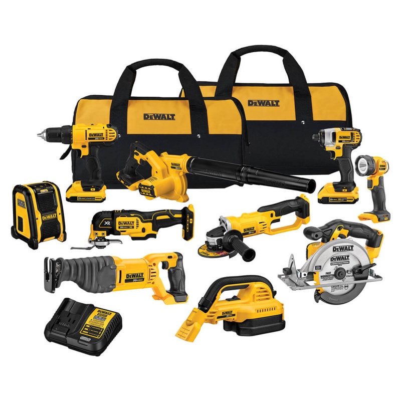 DeWALT DCK1020D2 20V 10 Tool 2 0Ah Lithium Ion Cordless Power Tool Combo Kit