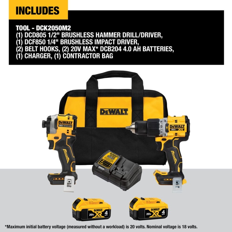 DeWALT DCK2050M2 20V MAX XR Cordless Hammer Drill / Impact Driver Combo Kit - Image 2