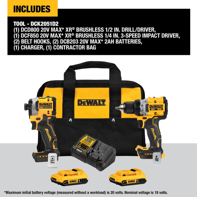 DeWALT DCK2051D2 20V MAX XR Compact Drill/Driver and Impact Driver Combo Kit - Image 2