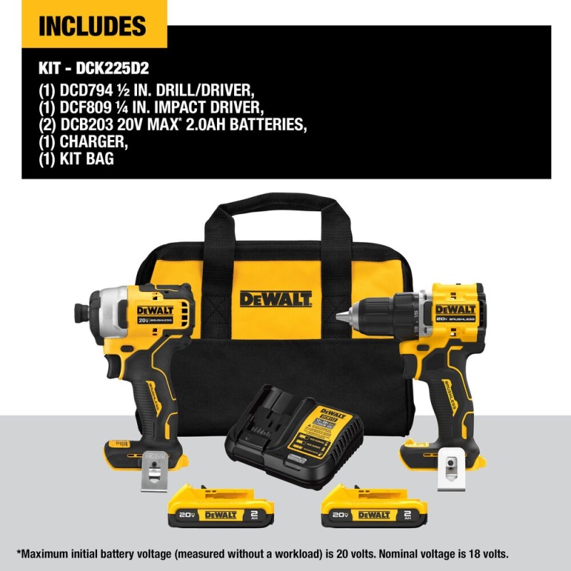 DeWALT DCK225D2 20V MAX ATOMIC 1/2" Drill Driver / 1/4" Impact Driver Combo Kit - Image 2