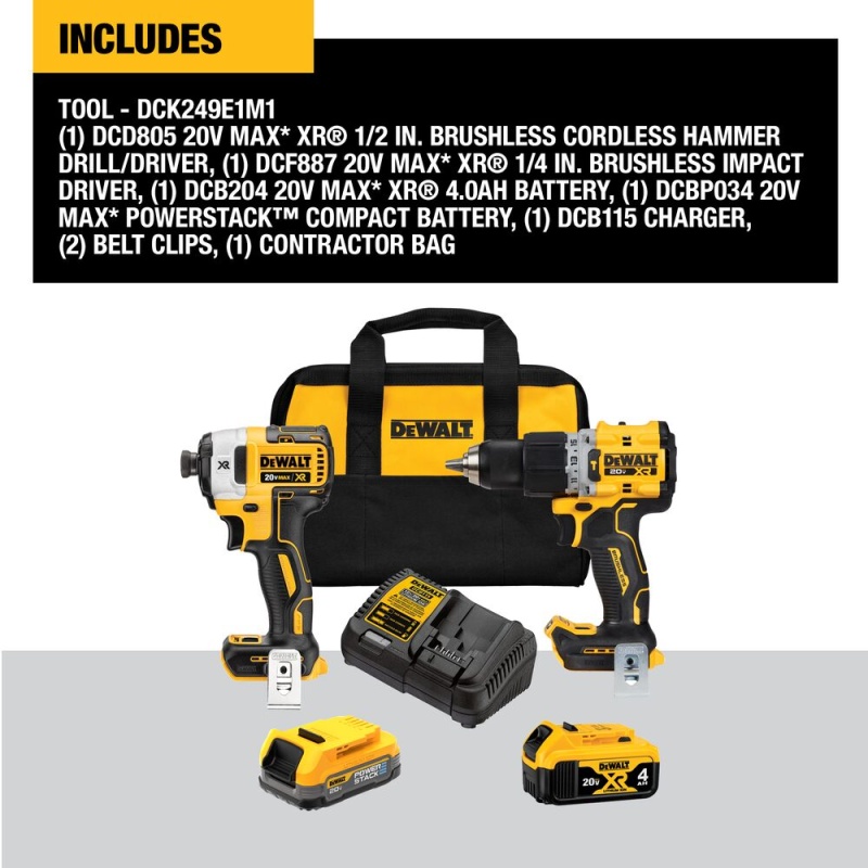 DeWALT DCK249E1M1 20V MAX XR Brushless 2 Tool Combo Kit w/ 1.7 Ah - 4Ah Battery - Image 2