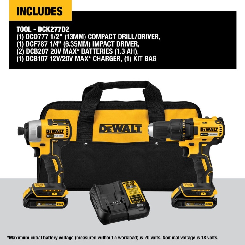 DeWALT DCK277D2 20V MAX Cordless Brushless Drill / Impact Driver Combo Kit - Image 2