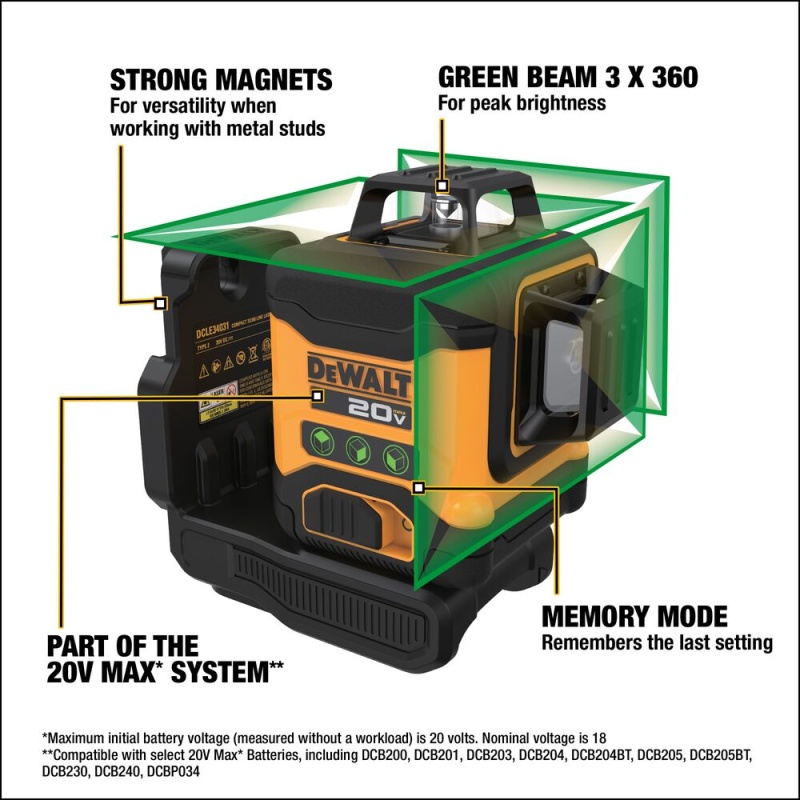 DeWALT DCLE34031B 20V MAX 3 x 360 Green Line Laser - Bare Tool - Image 3