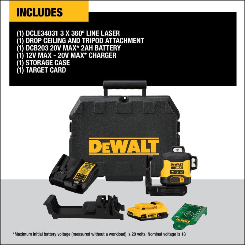 DeWALT DCLE34031D1 20V 3 x 360 Green Horizontal Line Laser Kit - Image 2