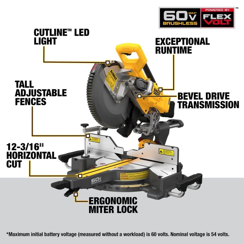 DeWalt DCS781B 60V 12" Cordless Double Bevel Sliding Miter Saw - Bare Tool - Image 2